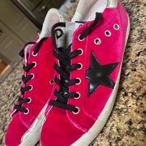 Golden Goose Pink velvet sneakers black and silver accents. Size 38